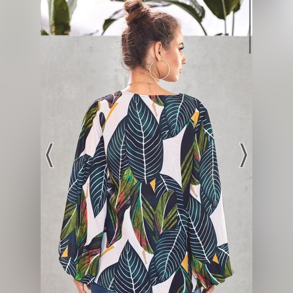 NEW Green Boho Style Print Balloon Sleeve Blouse - Picture 2 of 7